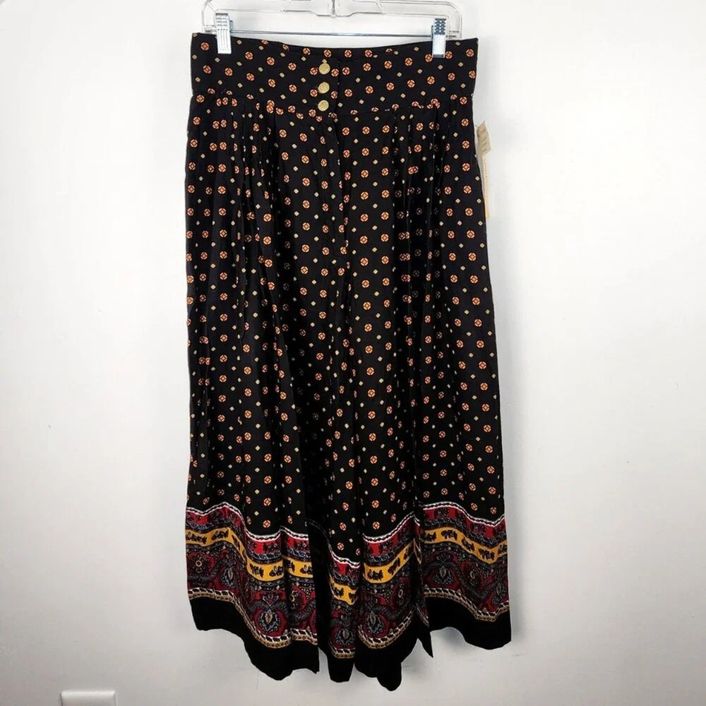 DB Sport by David Benjamin Black Boho Floral Wide Leg‎ Cropped Pants - Picture 2 of 6